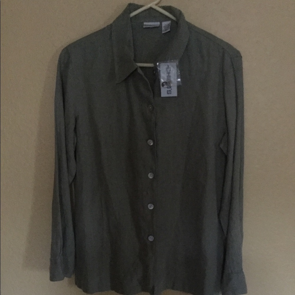 Chico green linen button down shirt top size 1